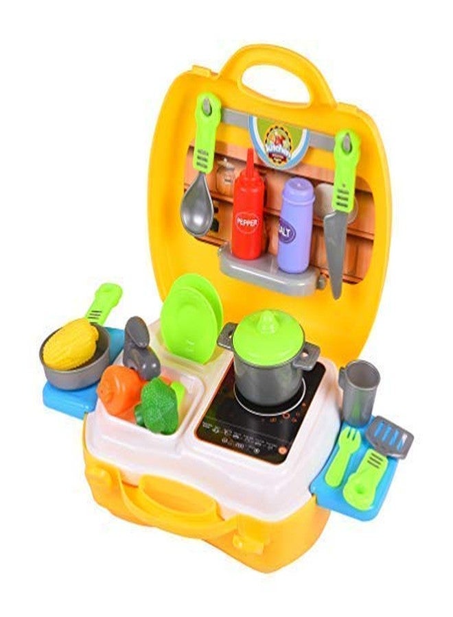 BlackZone Luxury Dream Kitchen Set Pretend Play Toys for Girls with Suitcase Carry Case (Yellow) (Dream Kitchen) - Image 1